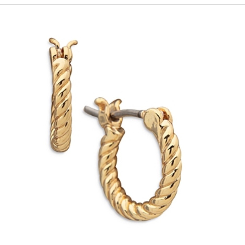 Lauren Ralph Lauren Gold plated tone Metal Base Rope Huggie earrings new